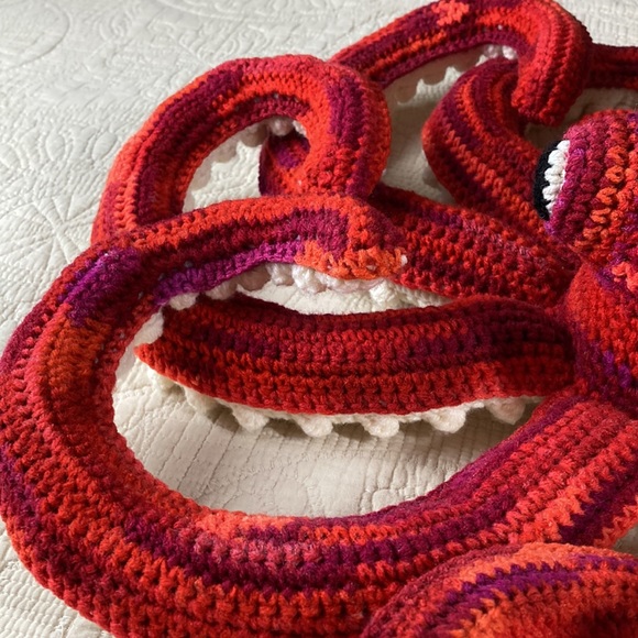 Hand Crafted Crochet Red Octopus Plush Stuffed Animal Toy Realistic New 20” - Picture 11 of 13